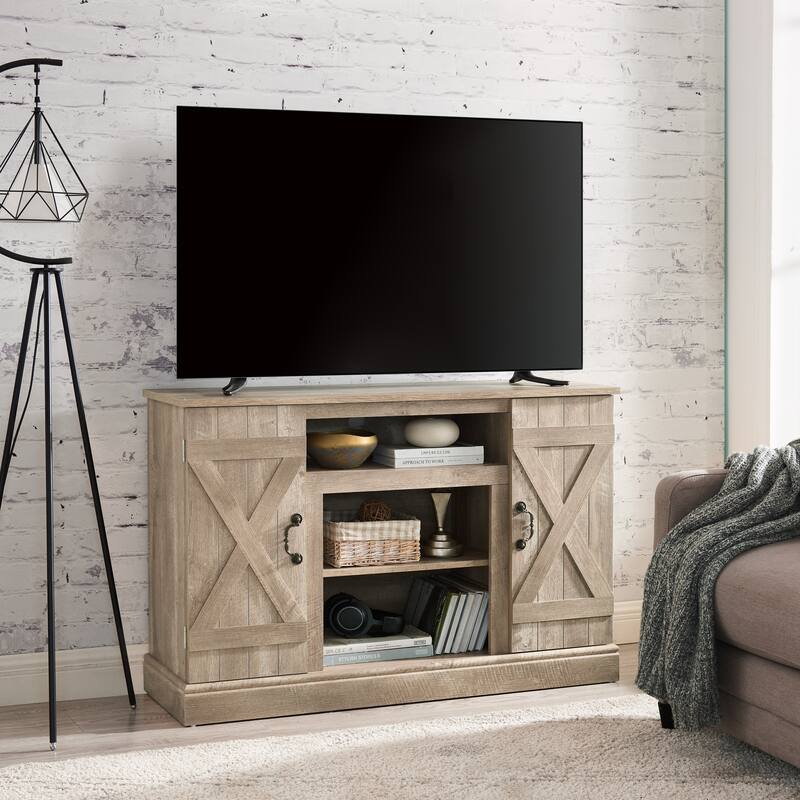 Barn Door TV Stand for TVs Up to 65", Wood Entertainment Center Media